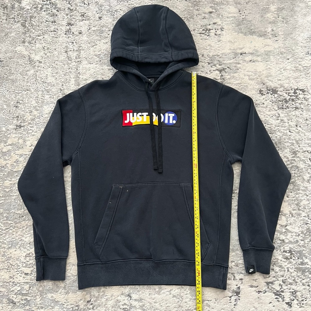 VTG NIKE Color Block Just Do It Logo Embroidered Hoodie Mens Small Black Fade